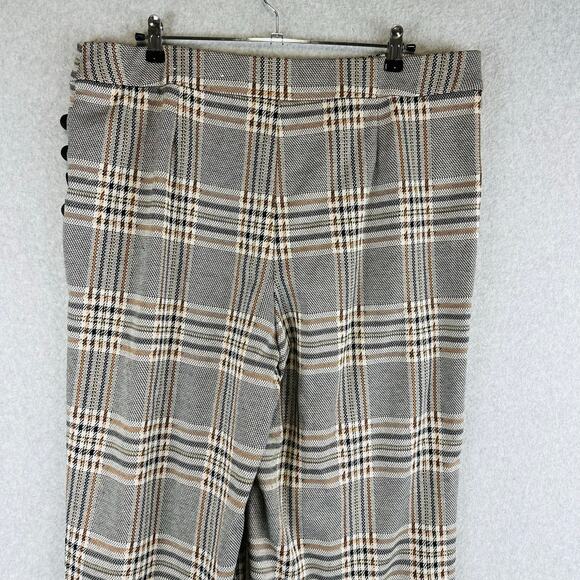 Cato Womans Sz XL Wide Leg Pants Plaid Pull On Comfort Stretch Tan Brown - Picture 8 of 8